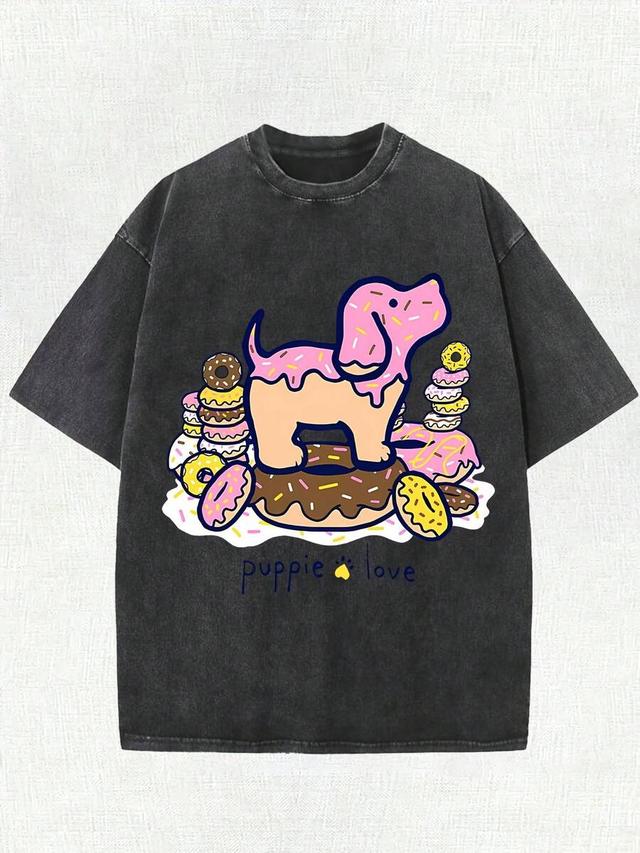 men's casual cotton-shirt with puppy love doughnuts print