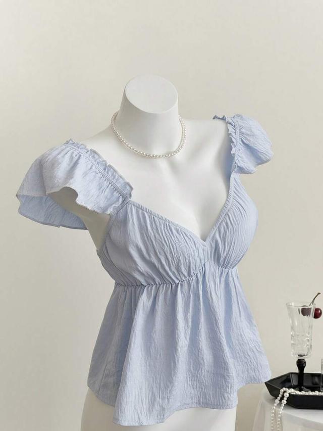 blue ruffle trim backless camisole top