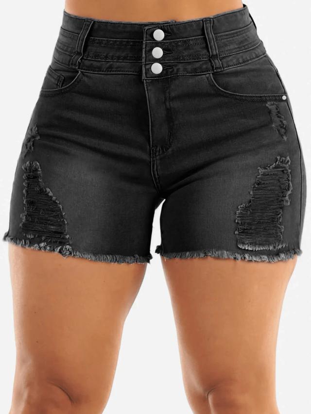 high waisted black distressed denim shorts