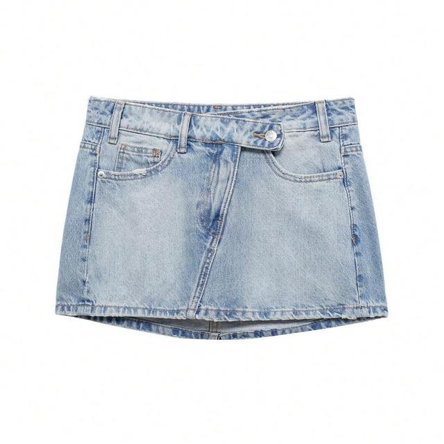 light blue streetwear asymmetric wrap design denim micro skirt