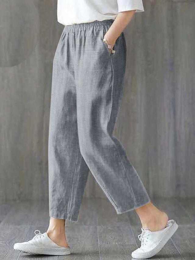 solid color woven fabric capri pants