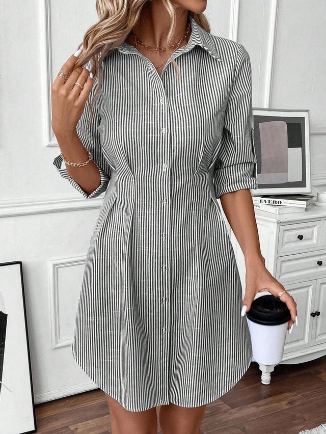 striped cotton button-down shirt dress