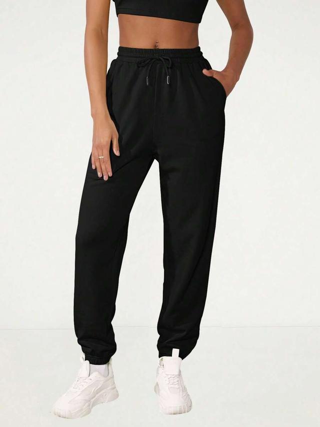 solid black drawstring waist jogger sweatpants
