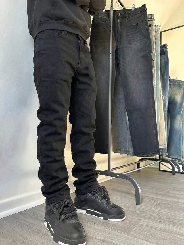 pale blue men's slim fit solid black casual denim jeans
