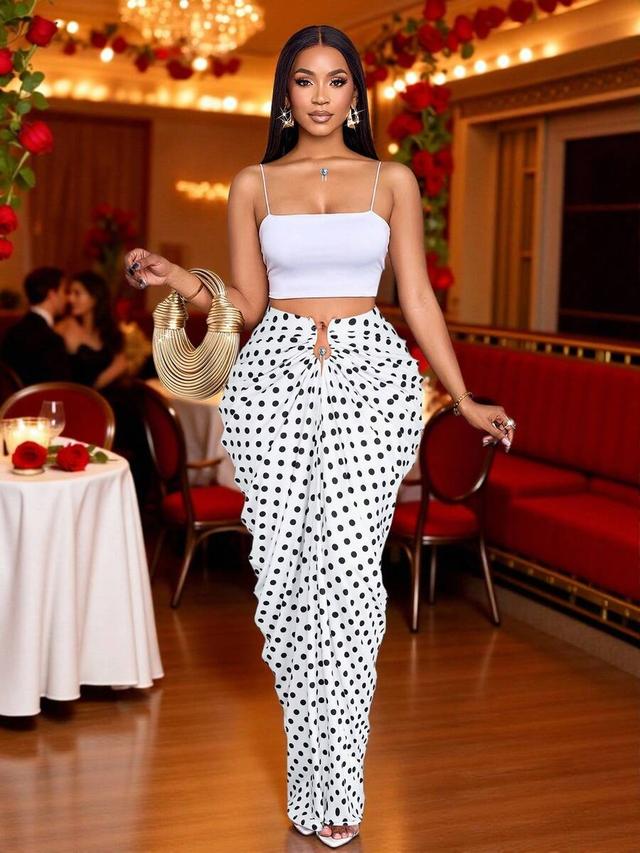 polka dot draped midi skirt