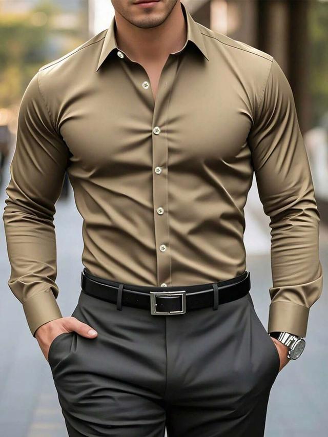 men's plain minimalist long sleeve formal dress shirt