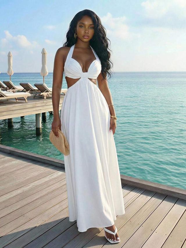 white halter neck cut-out maxi dress