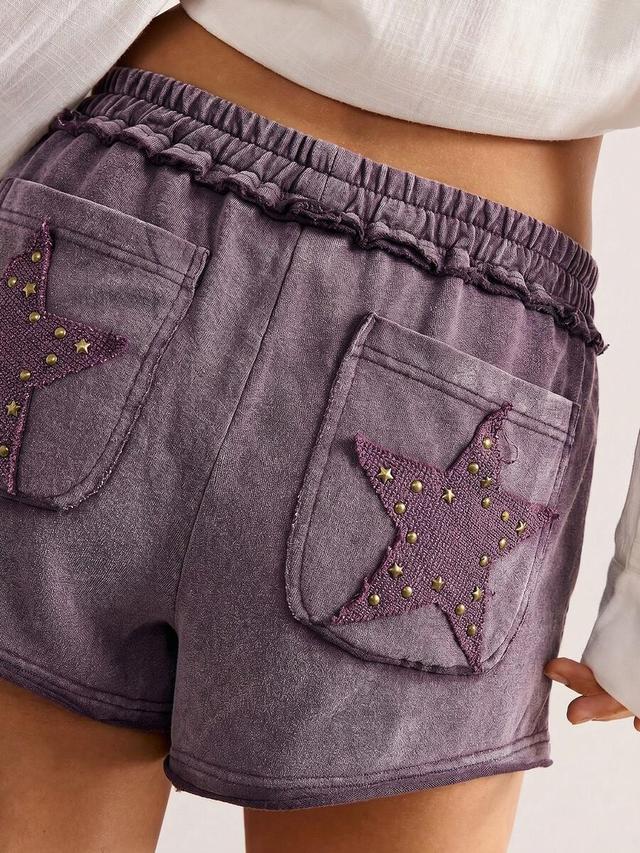 bohemela women's purple elastic waist casual star shorts