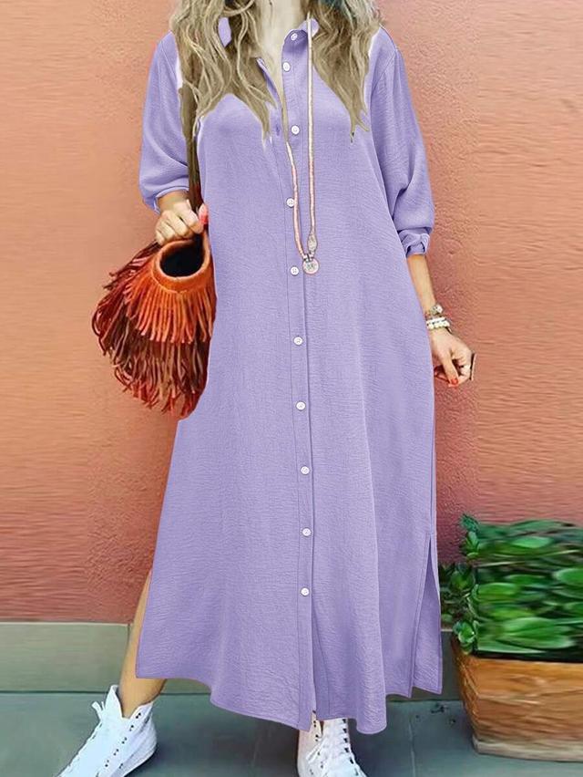 solid color long sleeve button-down shirt dress