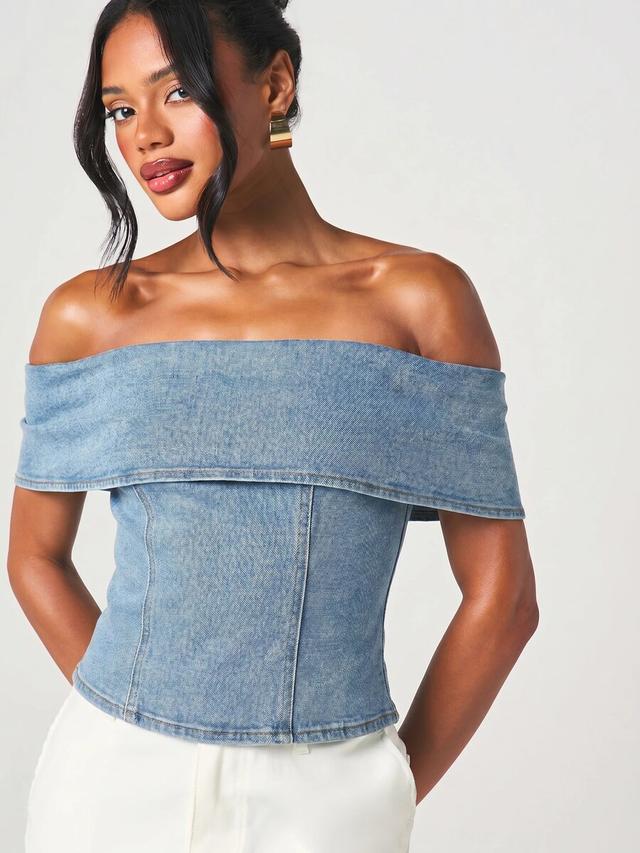 off the shoulder bardot corset denim top