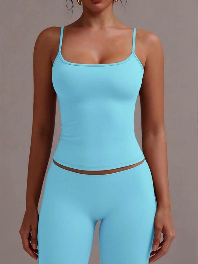 solid light blue casual camisole tank top
