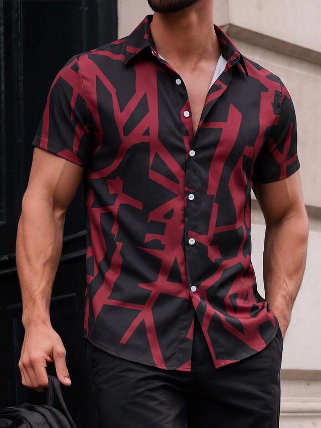 geometric print short sleeve button-down shirt