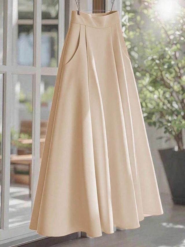 high waist solid color elegant yellow midi skirt
