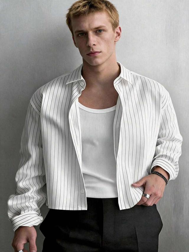 men's single-breasted casual commute striped shirt