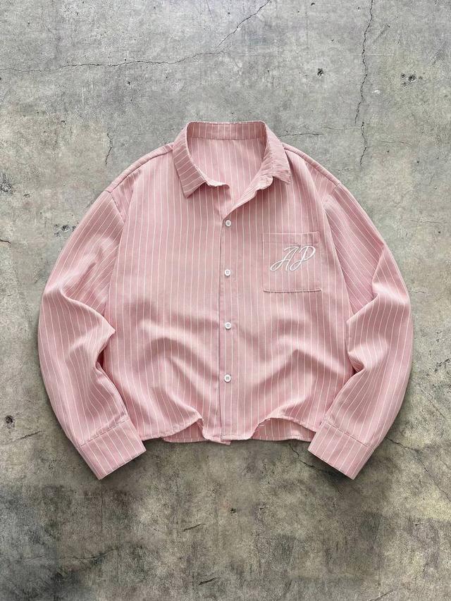 pink striped long sleeve button down shirt