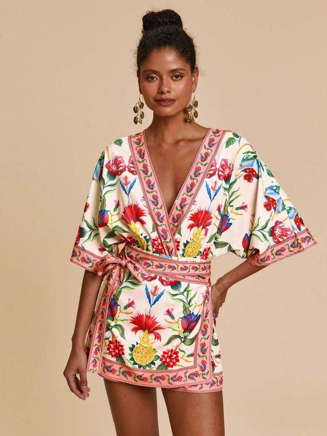 off-white floral printed sleeveless boho romper