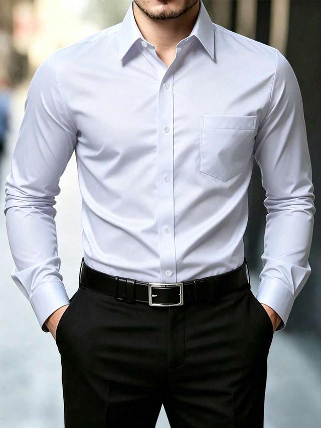 men's solid white long sleeve formal dress shirt