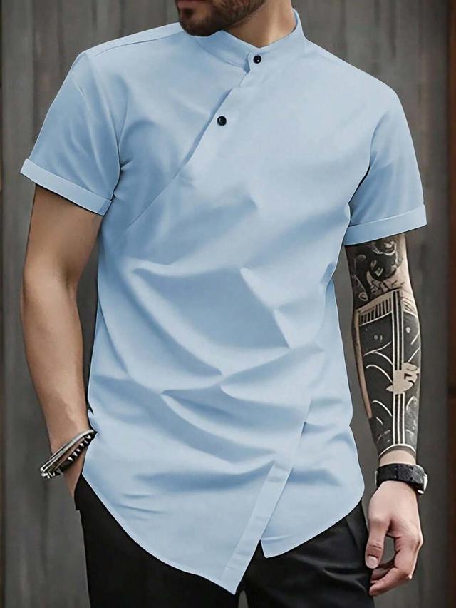 light blue asymmetric wrap casual shirt