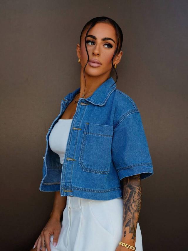 casual vacation short sleeve cropped denim jacket