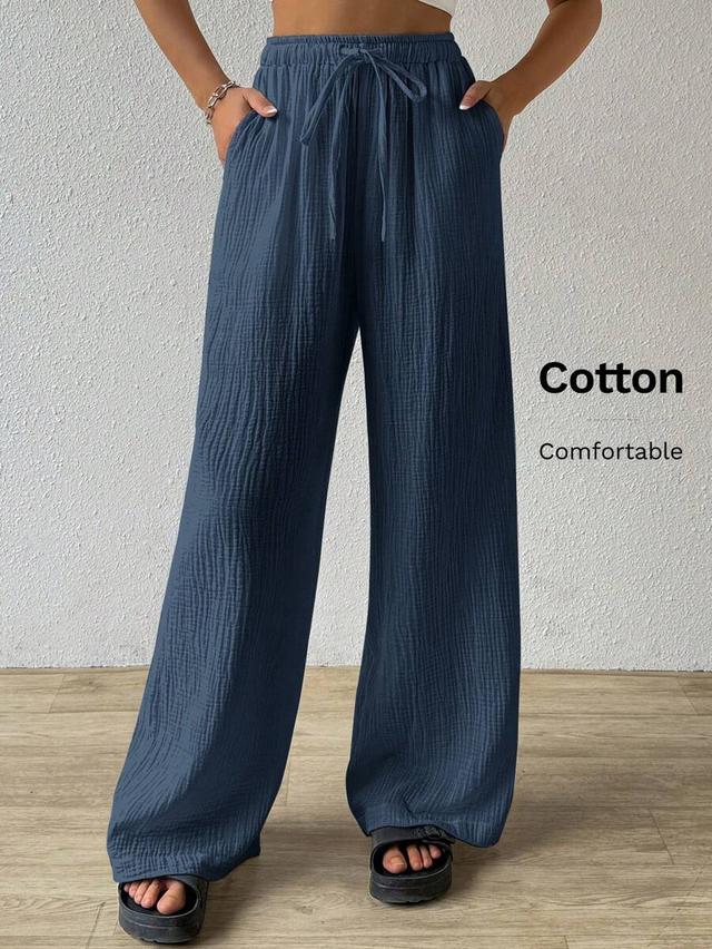solid color wrinkled loose fit casual pants