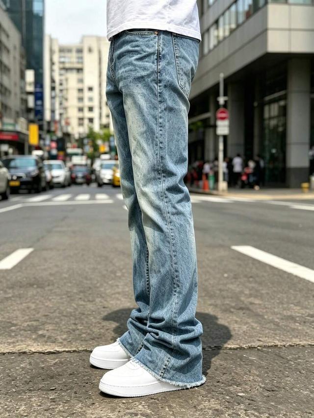 light blue y2k frayed hem flared jeans