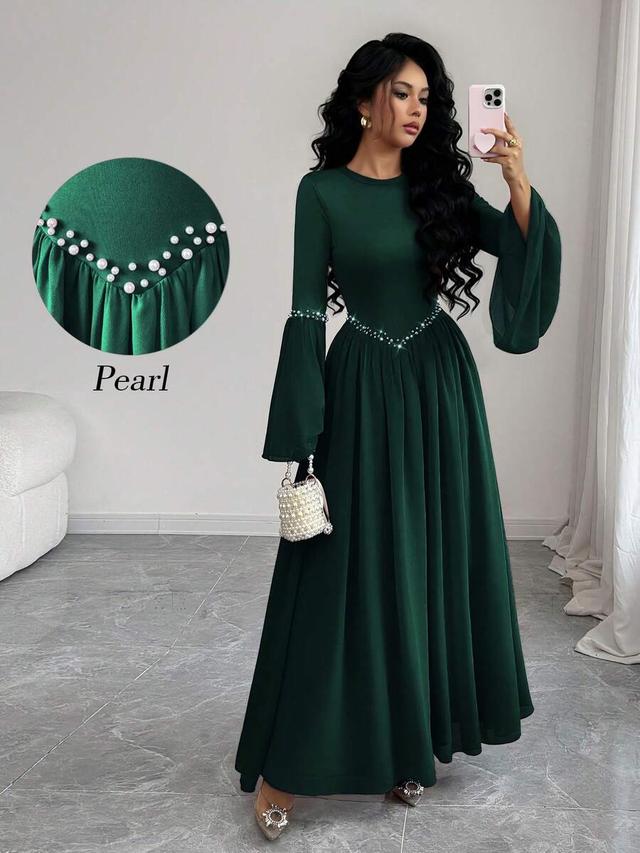 emerald green long sleeve elegant wedding guest dress