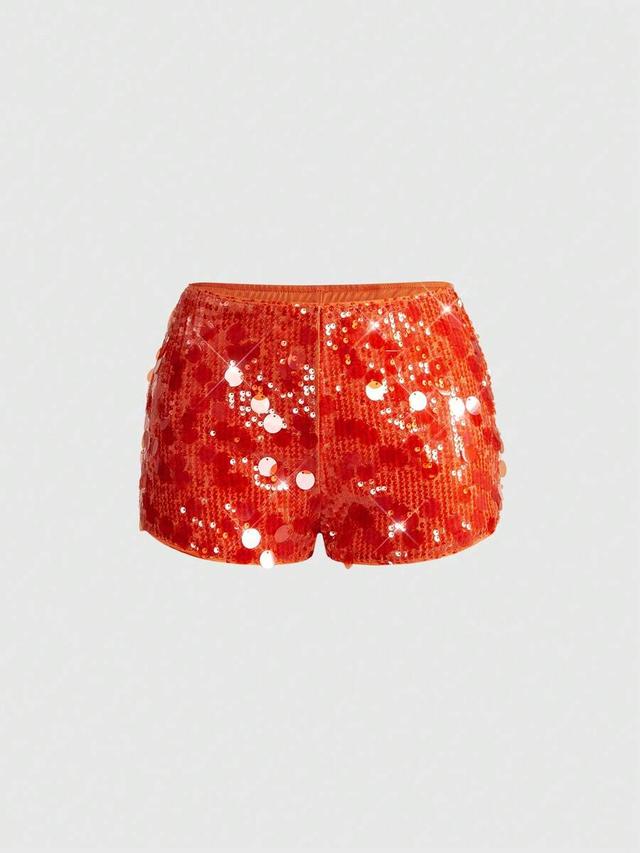 red sequin glitter low waist mini shorts
