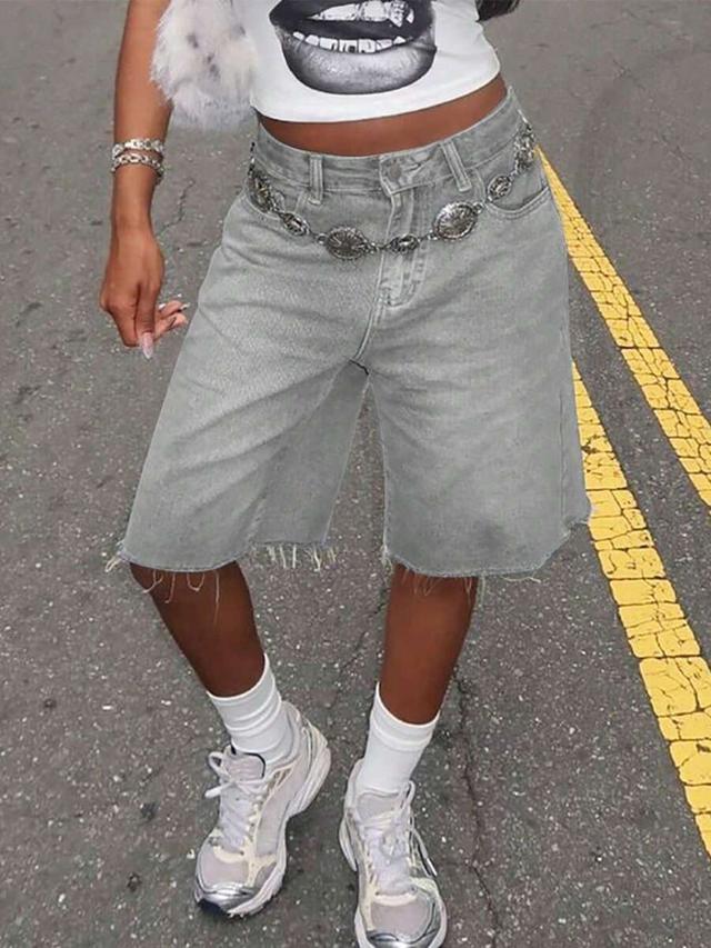 grey bermuda shorts with raw hem