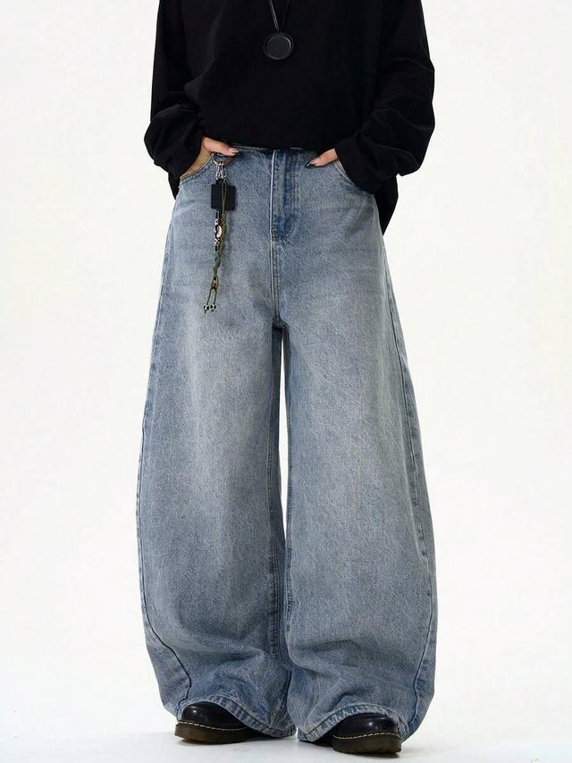 washed denim casual baggy wide leg jeans