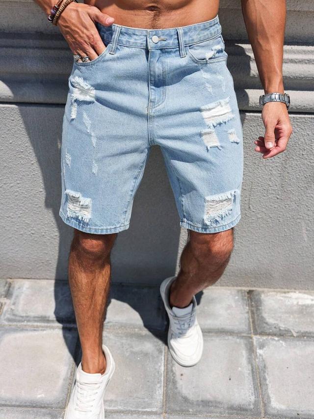 light blue distressed denim bermuda shorts