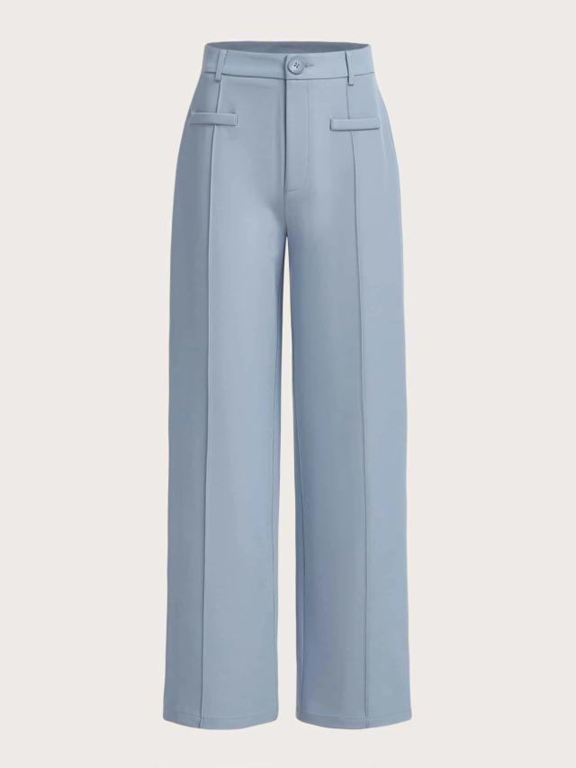 high waist light blue straight leg summer pants