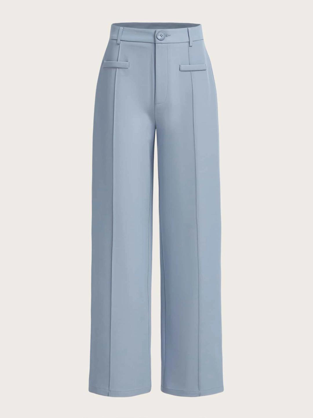 high waist light blue straight leg summer pants