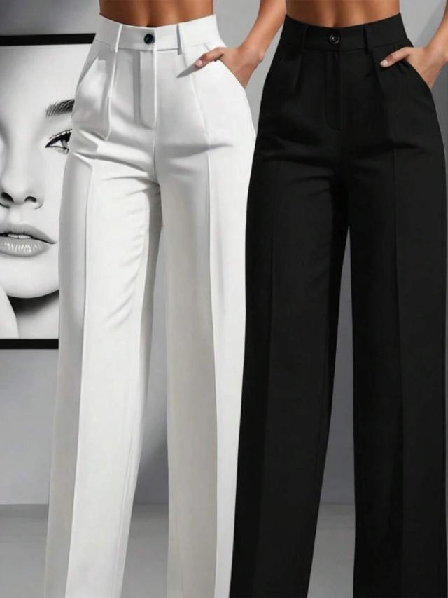 white seam front wide leg trousers