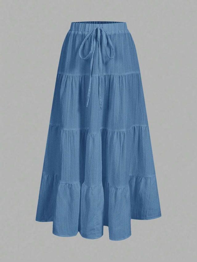 blue casual tiered cotton cake skirt