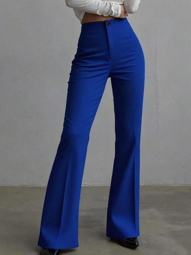 solid blue high waist straight leg trousers