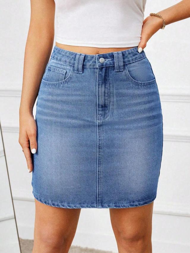 classic blue denim mini skirt