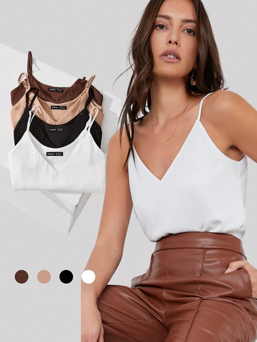 black bizchic summer casual white v-neck camisole top