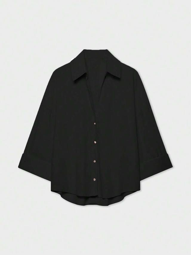 minimalist black turndown collar wide sleeve shirt