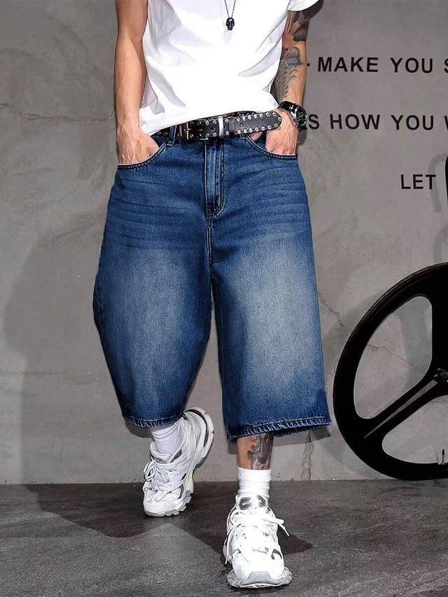 blue loose wide leg y2k casual denim bermuda shorts