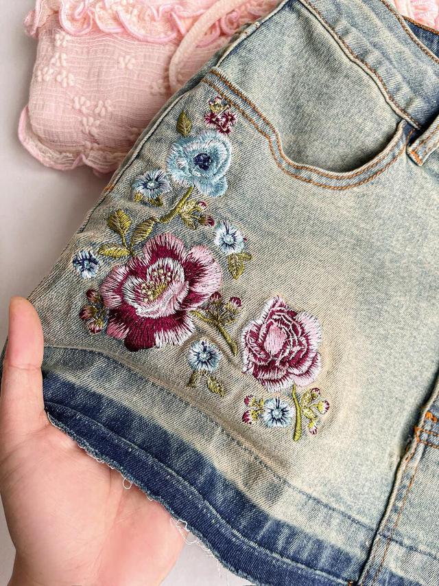 elamini ultra low-rise embroidered denim mini skirt