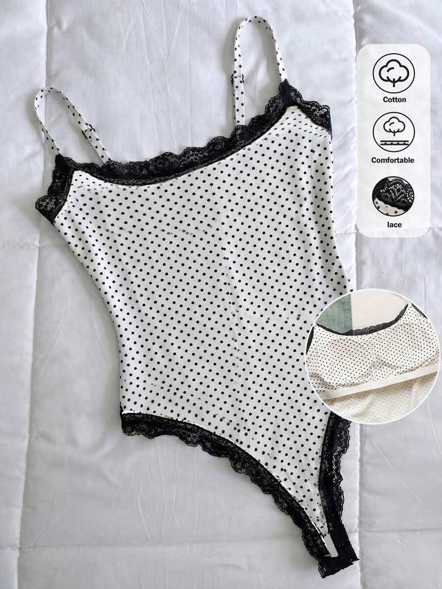 polka dot camisole with black lace trim