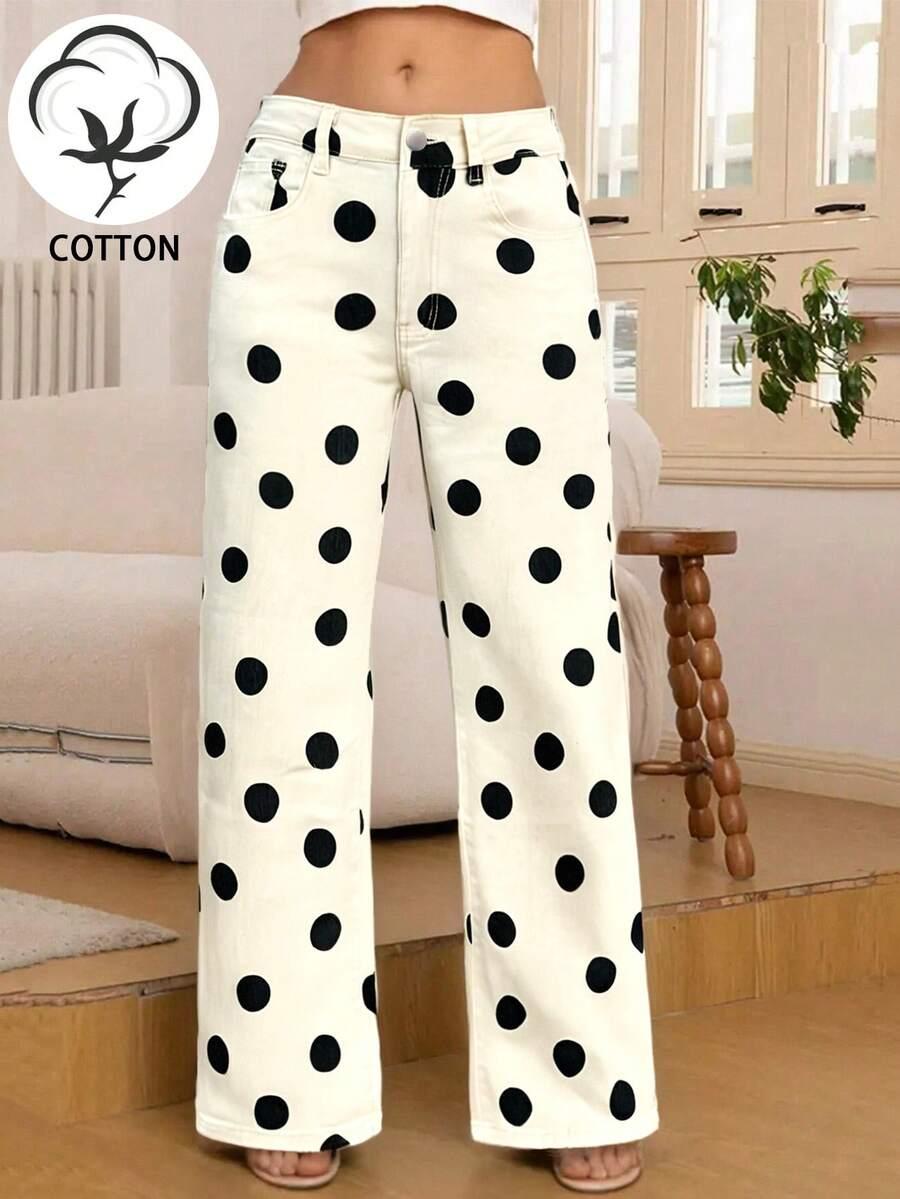 vintage sweet polka dot straight leg pants
