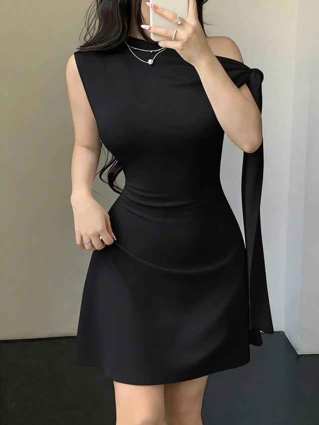celisse women's asymmetric tie-up waist short dress