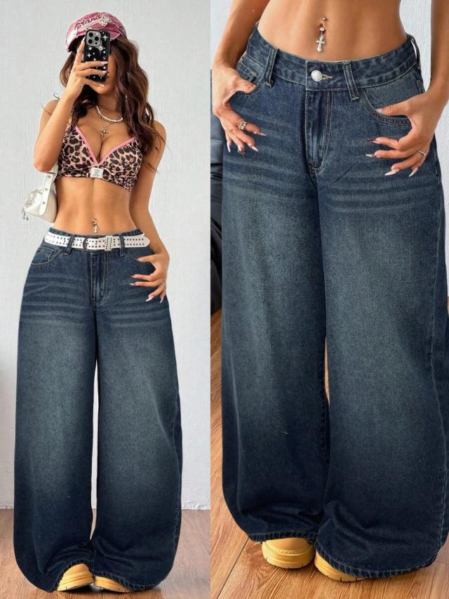 dark wash wide leg denim jeans