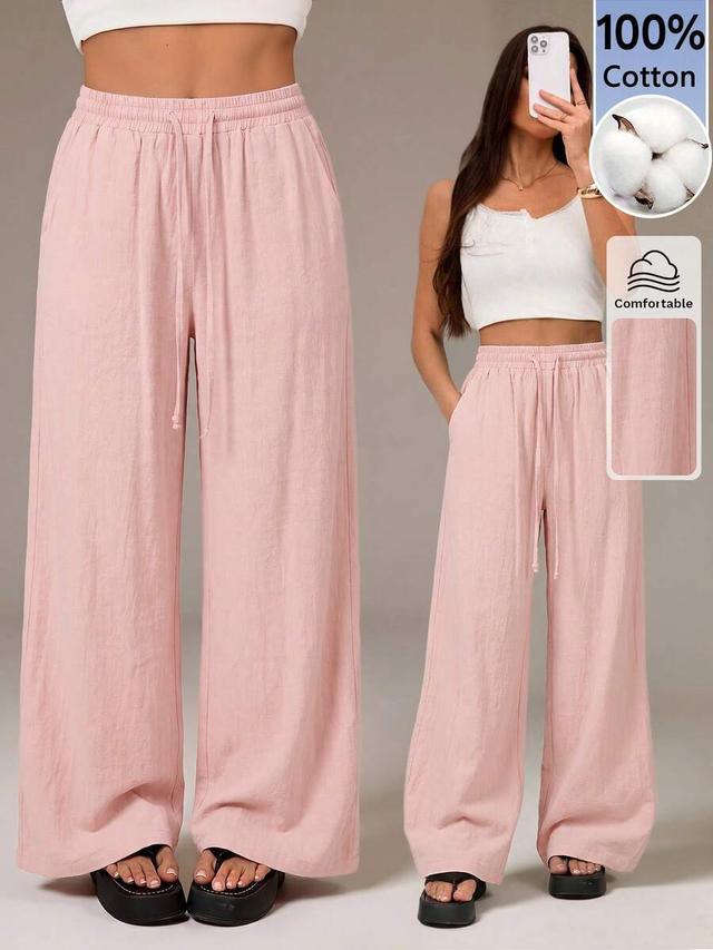dusty pink cotton drawstring wide leg trousers