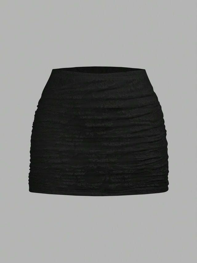 black floral lace layered mini skirt