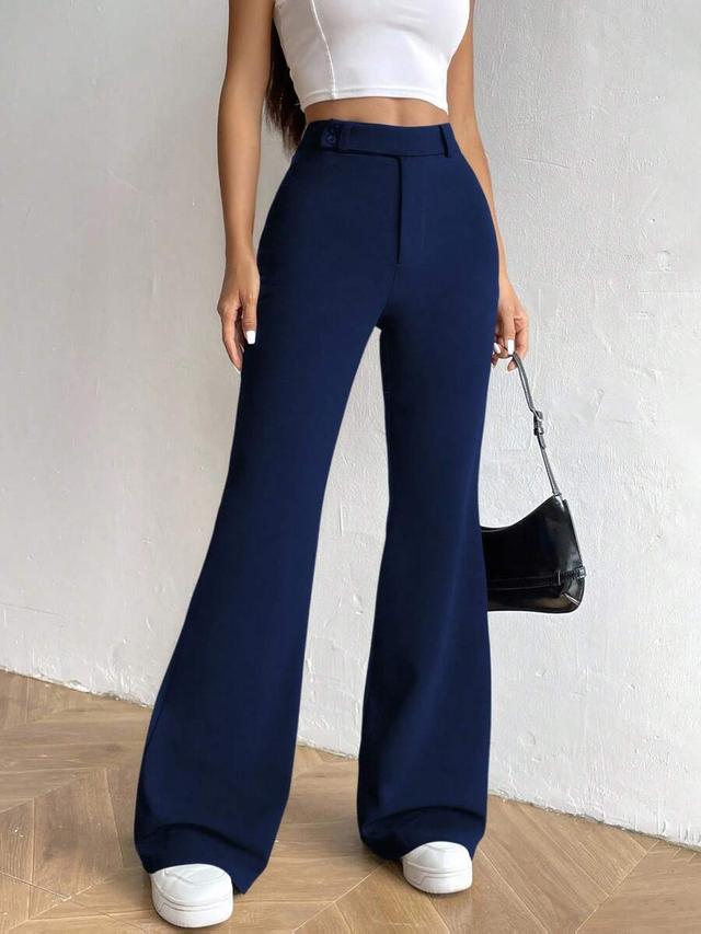 solid color navy blue high waisted casual trousers