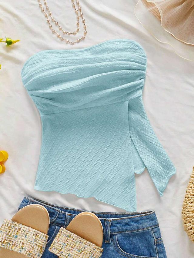 light blue textured bandeau top