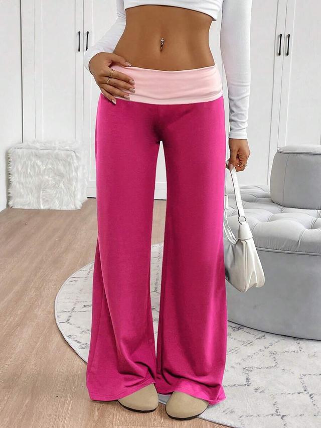pink and fuchsia colorblock wide leg sweatpants