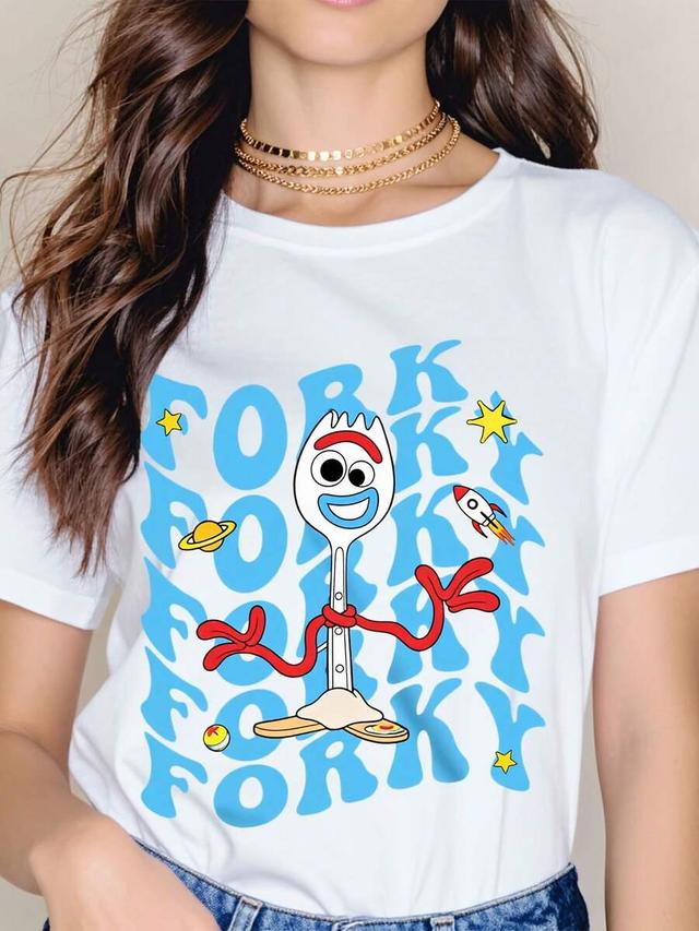 disney forky graphic print white cotton t-shirt